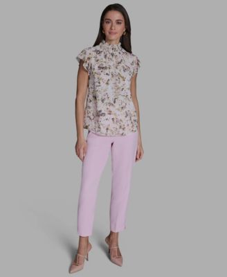 Women's Ruffle-Sleeve Mock Neck Blouse