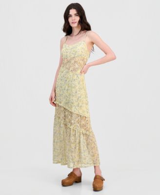 Juniors' Floral Mesh Lace-Inset Dress