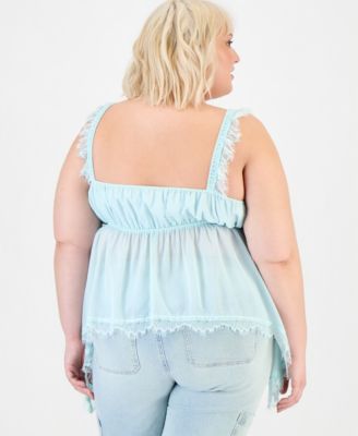 Trendy Plus Size Lace-Trim High-Low Top
