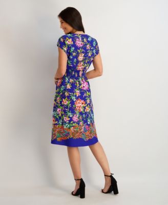 Women's Printed V-Neck Smocked-Back A-Line Dress