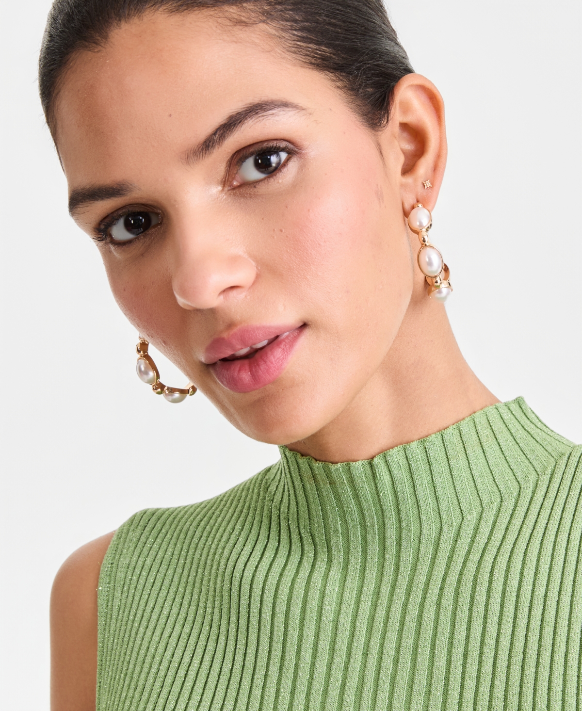 I.n.c. International Concepts Medium Imitation Pearl C-Hoop Earrings, 1.8", Macy's Exclusive