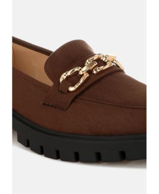 Womens Jacop Micro Suede Metal Chain Link Loafers