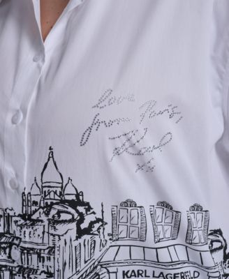 Plus Size Paris Scene Poplin Short-Sleeve Top