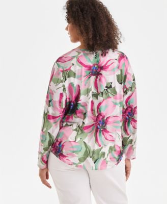 Plus Size Split-Neck Top