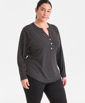 Plus Size Split-Neck Top