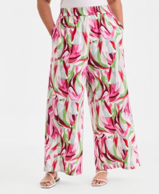 Plus Size Printed Pull-On Wide-Leg Pants