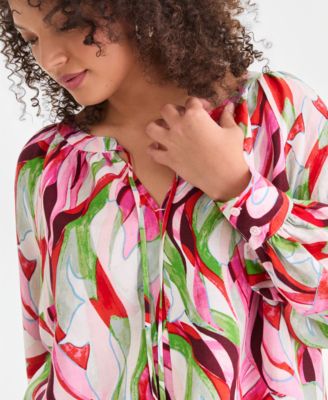 I.N.C. International Concepts Plus Size Printed Bubble-Sleeve Top