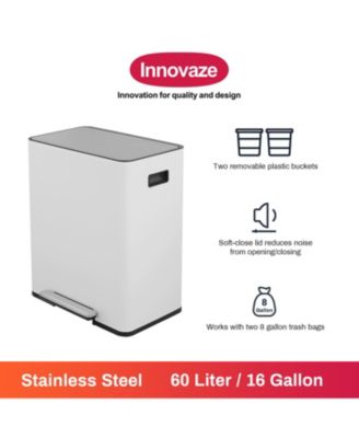 15.6 Gallon Rectangular Stainless Steel Step on With Two 30 Liter Compartments Trash Can