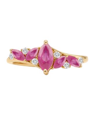 Ruby (7/8 ct. t.w.) and Diamond (1/10 ct. t.w.) Ring in 14k Yellow Gold (Also Available in Sapphire and Emerald)