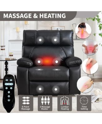 Oversized Dual Motor Power Lift Recliner with Heat & Massage, Hidden Cup Holders, 400 lb Capacity, Faux Leather