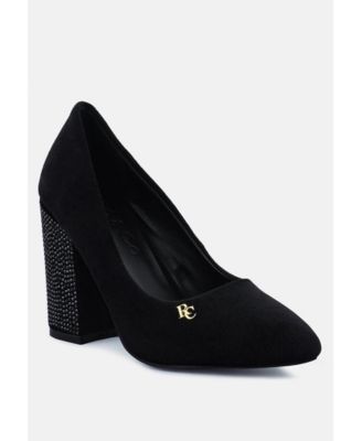 CYBER-GIRL Womens Rhinestone Block Heeled Pumps