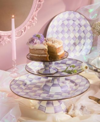Violet Check Small Pedestal Platter