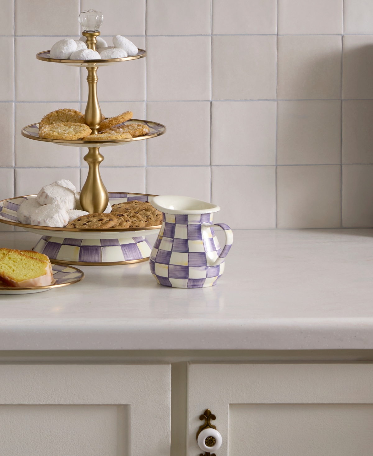 MacKenzie-Childs Violet Check Handmade Creamer