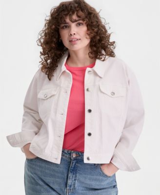 Trendy Plus Size Relaxed Cropped Trucker Jacket