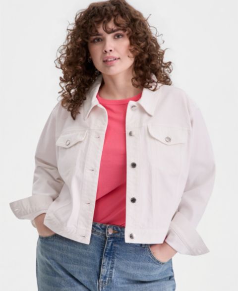 Женская куртка On 34th Trendy Plus Size Relaxed Cropped Trucker, цвет: Яркий белый варёный