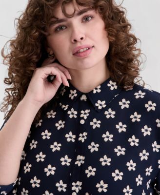 Trendy Plus Size Bloom Print Cropped Shirt
