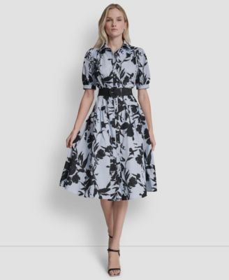 Petite Short-Sleeve Collared Belted Shirtdress