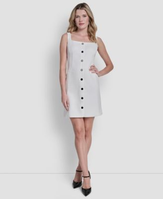 Petite Faux Button Front Square Neck Sheath Dress