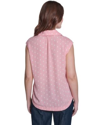 Women's Sleeveless Dot Collared Blouse