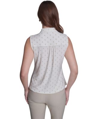 Women's Ruffle Placket Dot Top