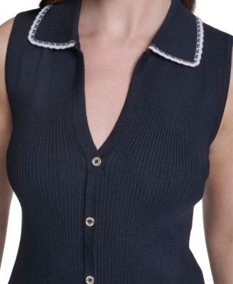 Women's Sleeveless Collared Sweater