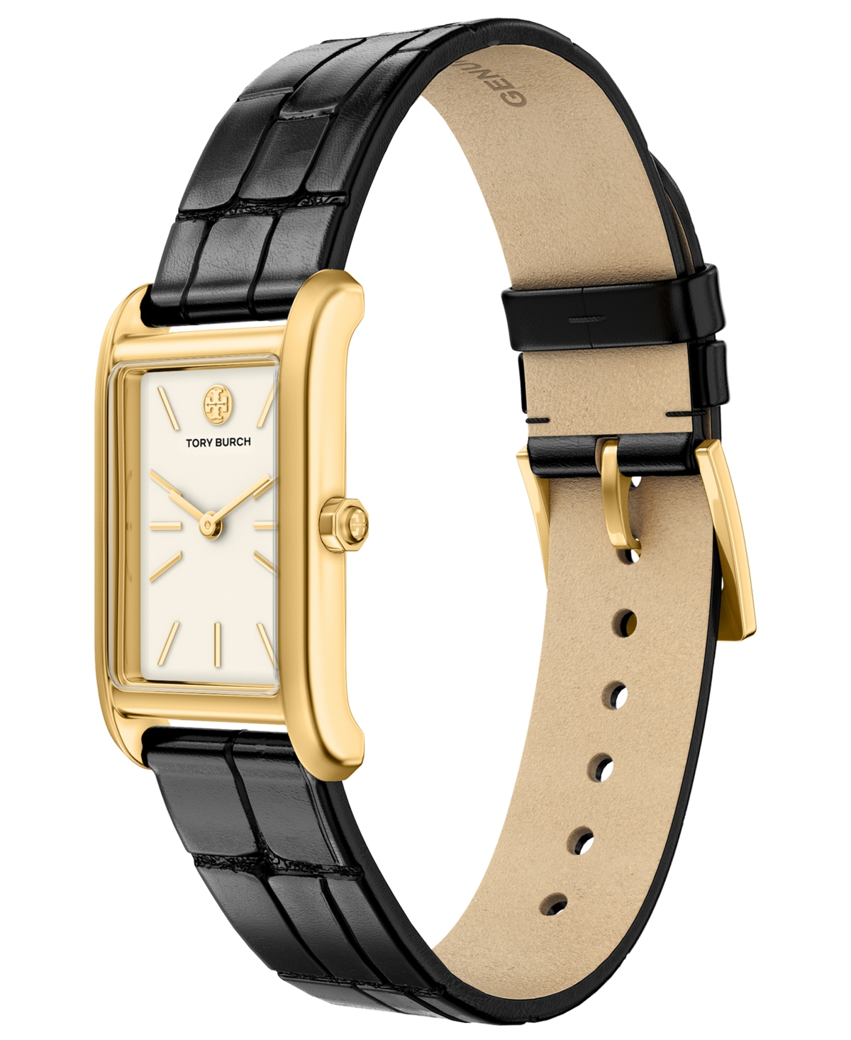 Tory Burch Women's The Eleanor Slim Quartz Two-Hand Black Leather Watch, 22mm