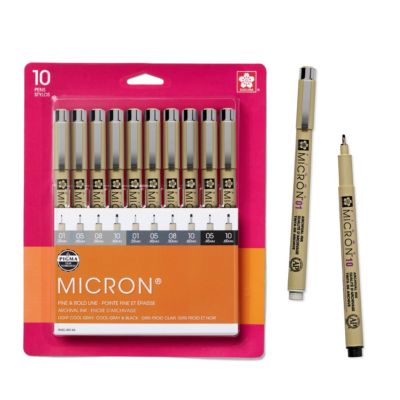 Pigma Micron Fineliner Pens, Archival Gray & Black Ink, Ass't Tip Sizes, 10 PK