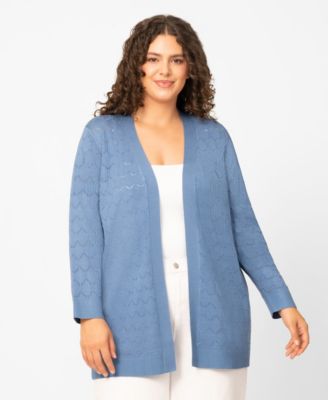 Plus Size Geometric Stitch Flyaway Open Front Cardigan