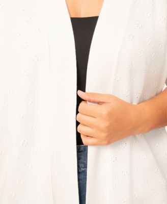 Plus Size Floral Texture Flyaway Open Front Cardigan