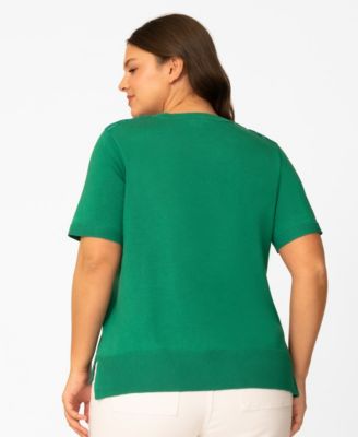 Plus Size Lace Shoulder Boxy Crewneck Top