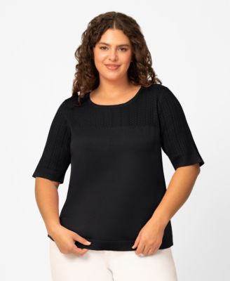 Plus Size Mixed Cable Round Hem Crewneck Sweater
