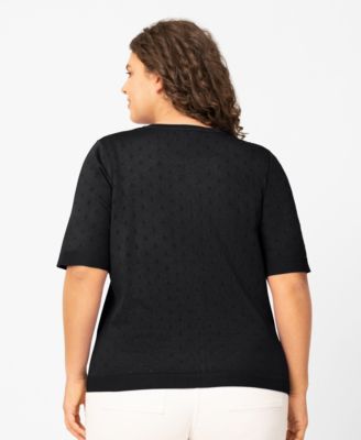 Plus Size Diamond Pointelle Elbow-Sleeve Cardigan