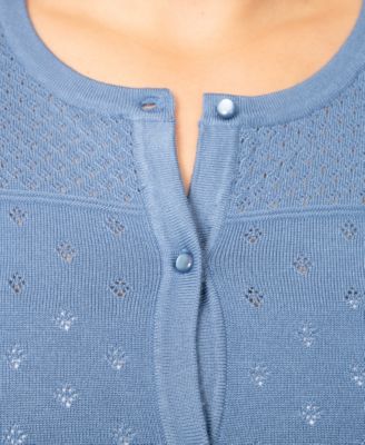 Plus Size Diamond Pointelle Elbow-Sleeve Cardigan