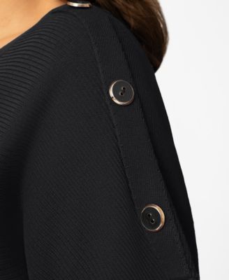 Plus Size Vertical Rib Button Short-Sleeve Sweater