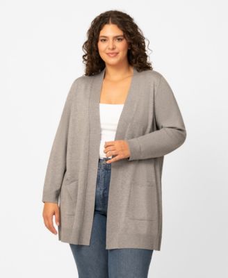 Women's Cable-Trim Open-Front Long Cardigan Sweater