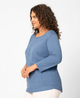 Plus Size Anchor Textured Hi Low Boat Neck Sweater