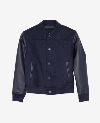 Boy's Wool Varsity Bomber Jacket With Grainy PU Sleevees Jackets