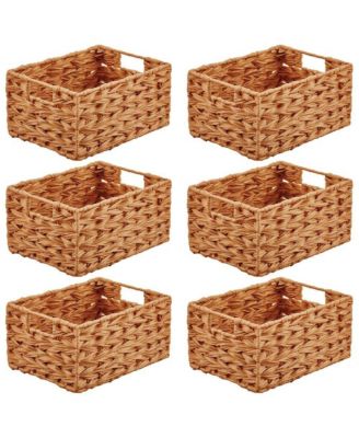 Woven Farmhouse Kitchen Pantry Food Storage Basket Box, 6 Pack, Camel