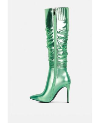 Womens NEW-EXPRESSION Metallic Ruched Stiletto Knee Boots