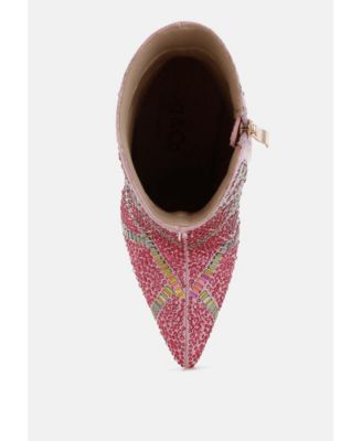 Womens High Roller Rhinestones Embellished Stiletto Boots