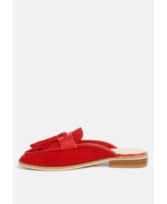 EDMANDA Womens Tassle Detail Leather Mules