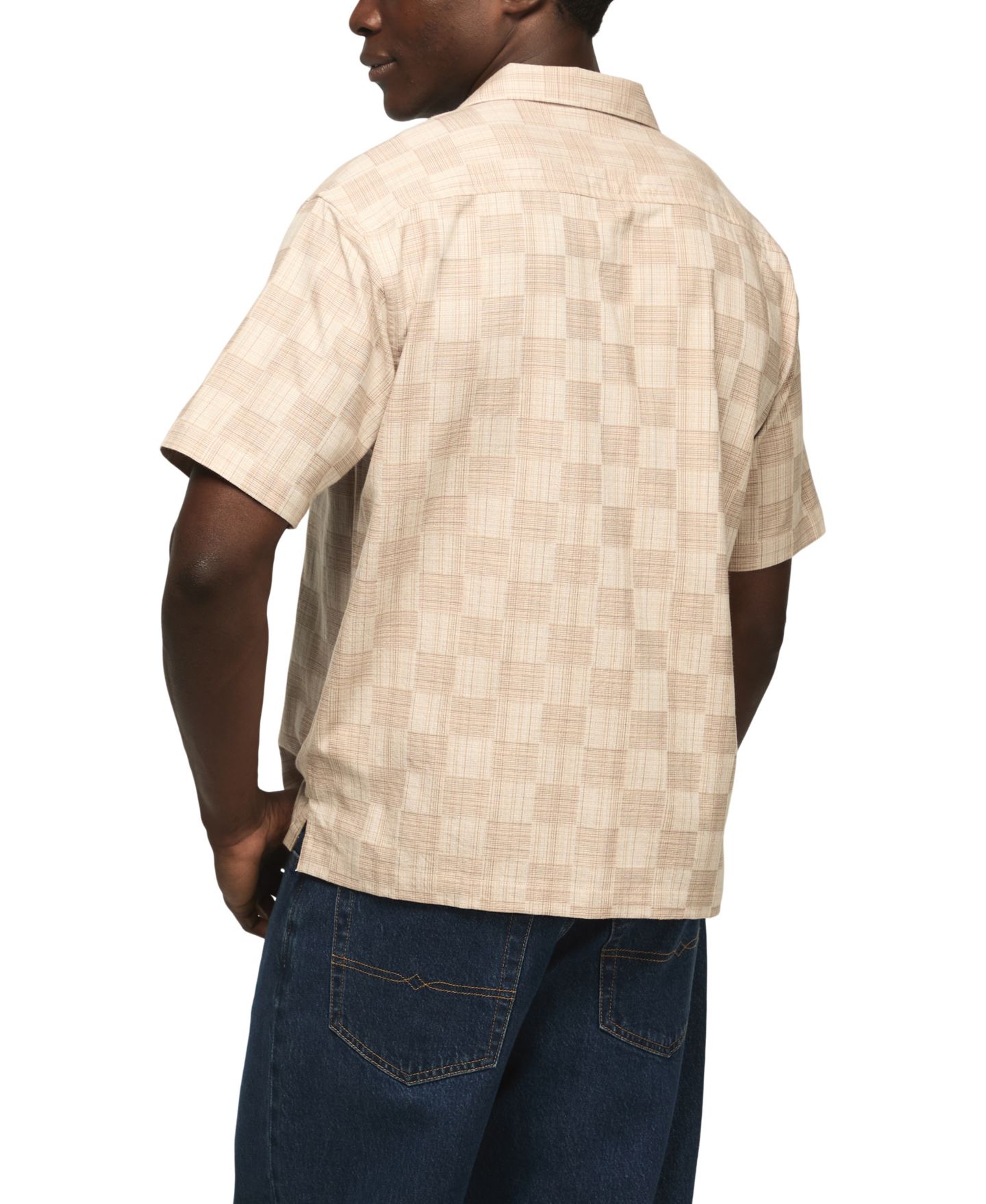 Мужская рубашка Lucky Brand Checkered Untuck Camp Collar, цвет: Бежевый — фото 5