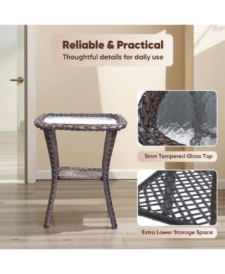 Crescent Brown Wicker Fire Pit Conversation Set with Olefin 6 In. Thick Cushions Patio Swivel Chairs (9-Piece)