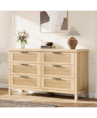 Fluted Dresser for Bedroom with 6 Drawers, 47.4 in Wide Chest of Large Drawers with Large Clothes Storage Cabinet, Wood Dresser, TV Stand