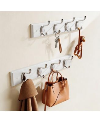 Wall Mounted Coat Rack with Hooks for Hats, Coats, and More - White
