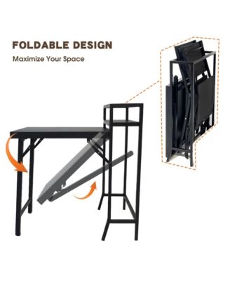 3PCS Black Outdoor Patio Bistro Set Foldable Table and Sling Back Chairs Weather Resistant No Assembly Required