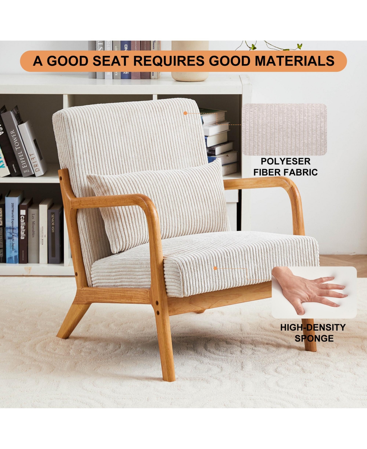 sumyeg Mid-Century Modern Chair with Pillow Upholstered and Solid Wood Frame