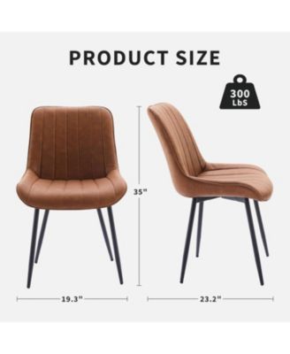 Set of 2 Modern Faux Leather Upholstered Dining Chairs, Linear Design Side Seating with Sturdy Metal Legs