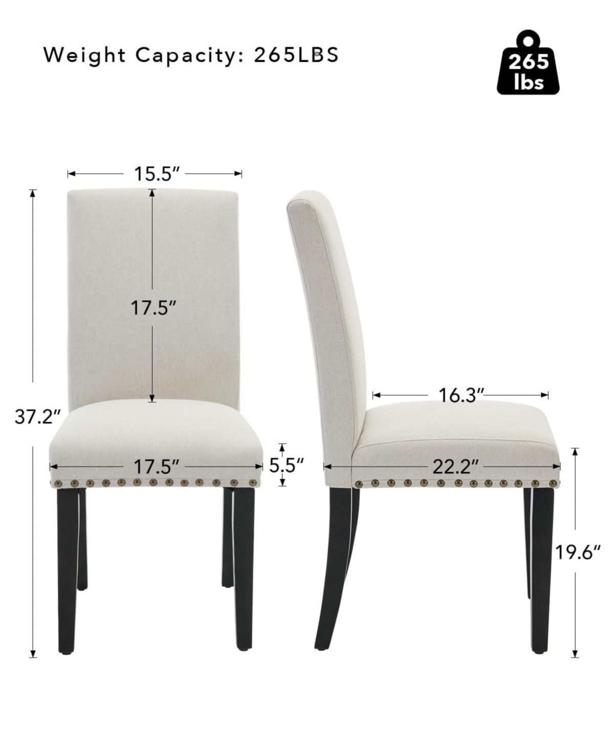 gaomon Set of 2 Farmhouse Linen Upholstered Parsons Dining Chairs, Wood Legs Accent Seating for Kitchen & Dining Room