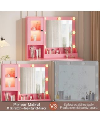 Makeup Vanity Desk LED Lights and Mirror 3 Color Modes Bulbs Dressing Table for Bedrooms, Apartments, Easy to Assemble